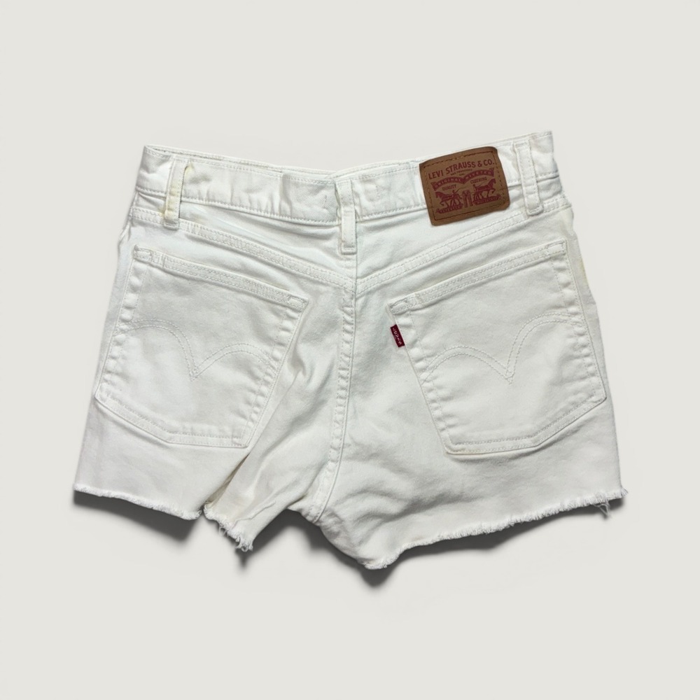 Levi's High Rise Shorts Womens‎ 29 White Denim Distressed Raw Hem Cutoff